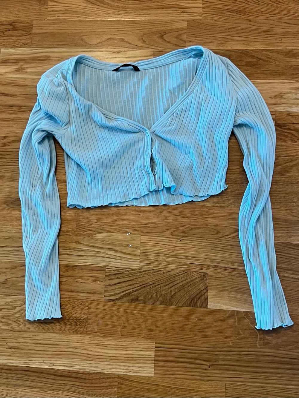 Light Blue Ribbed Cropped Cardigan - Women Tops